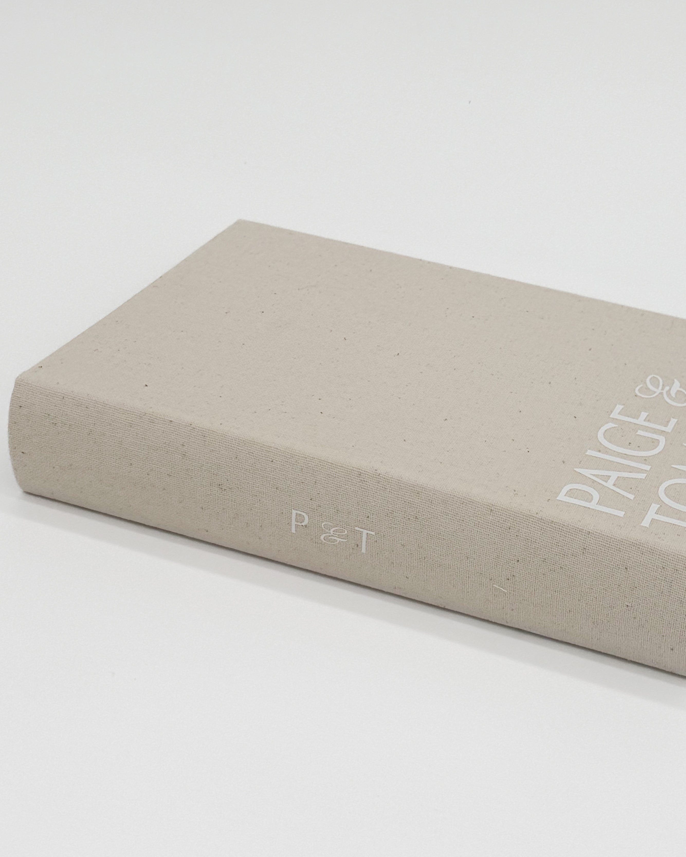 Modern linen wedding photo album with personalized front cover, bridal shower gift idea