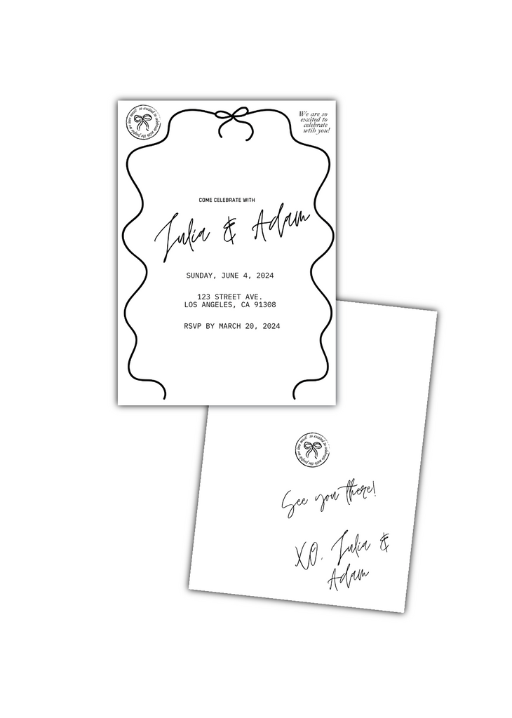Wedding Invitation template: Black & White Bow design