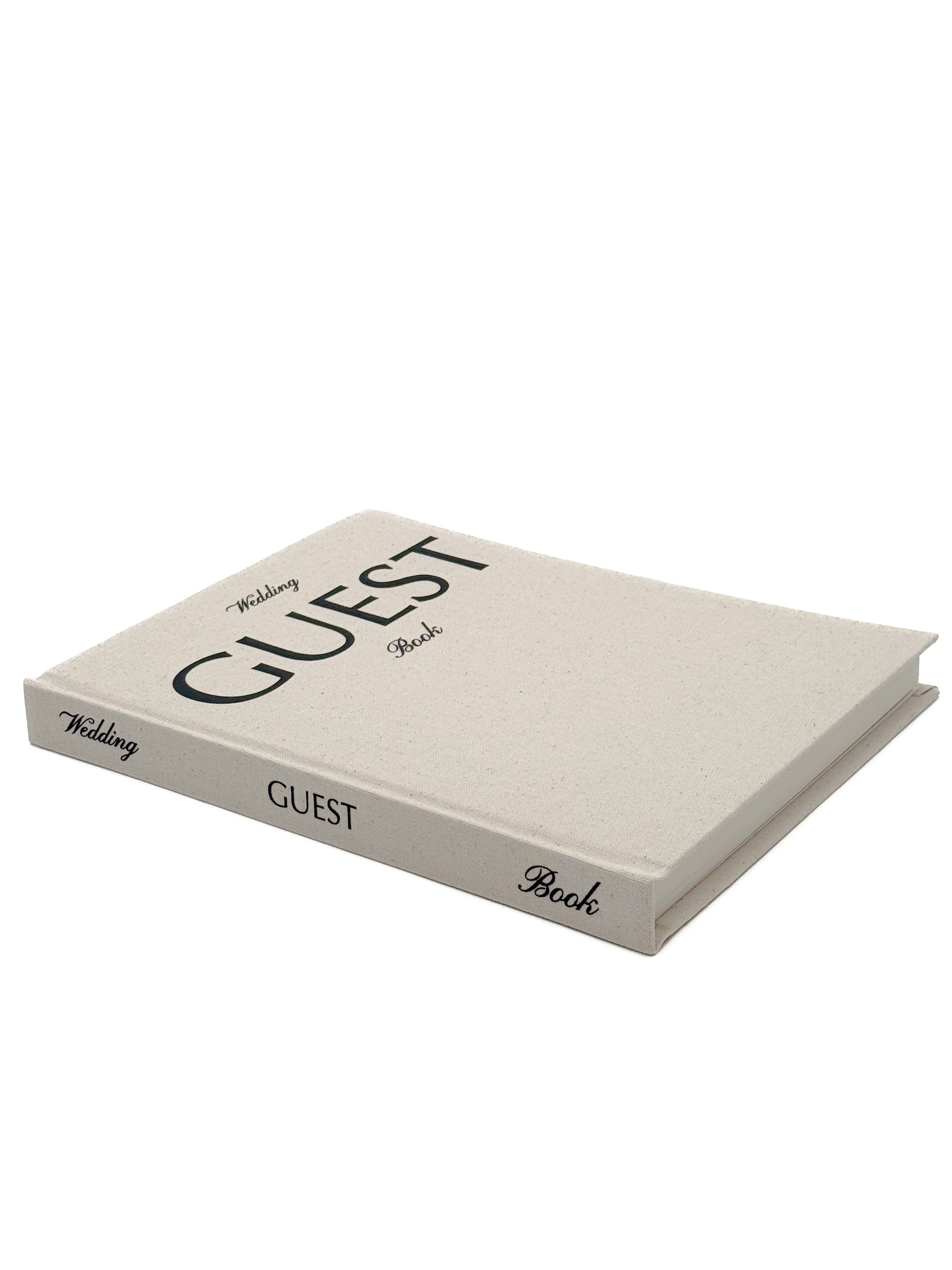 Linen Wedding Guest Book with black text