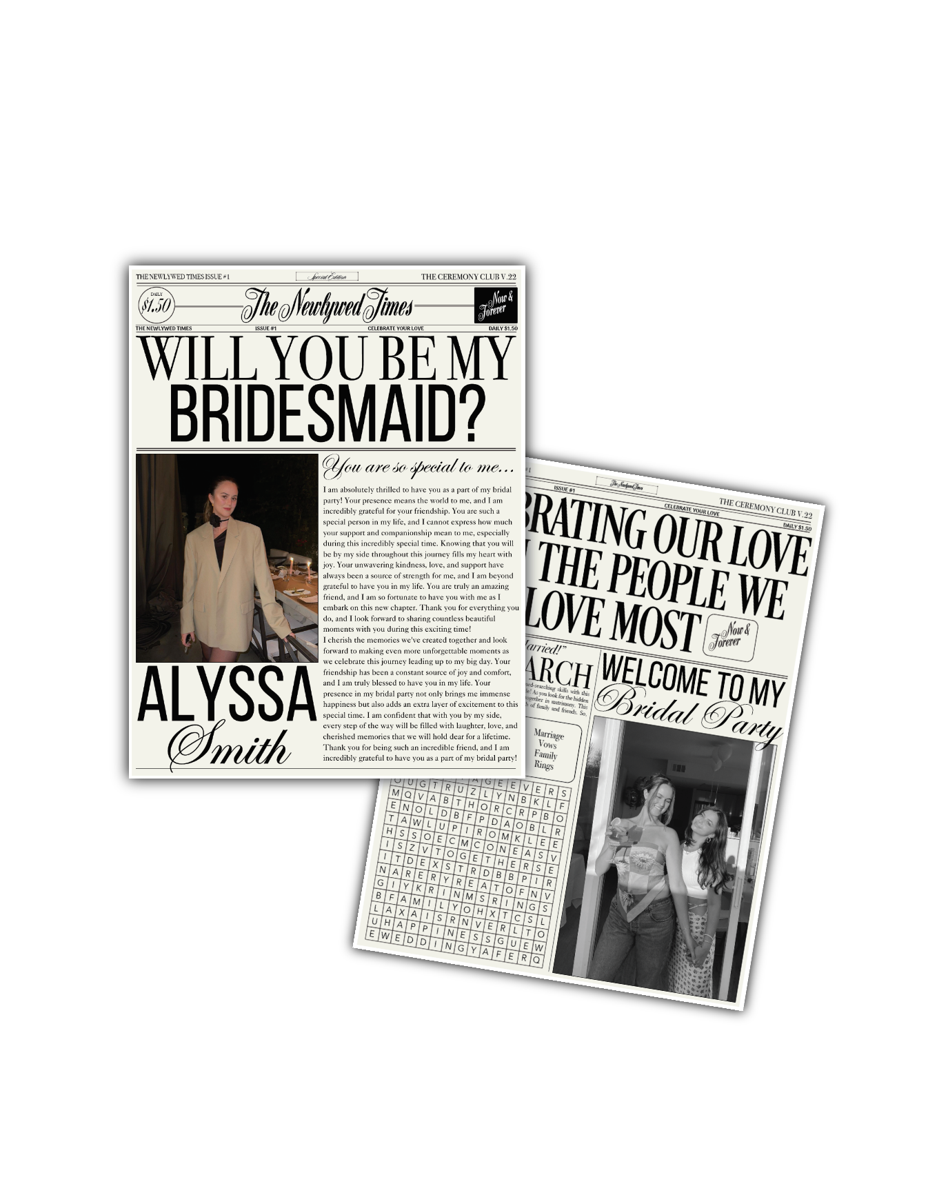 Bridesmaid proposal newspaper template design