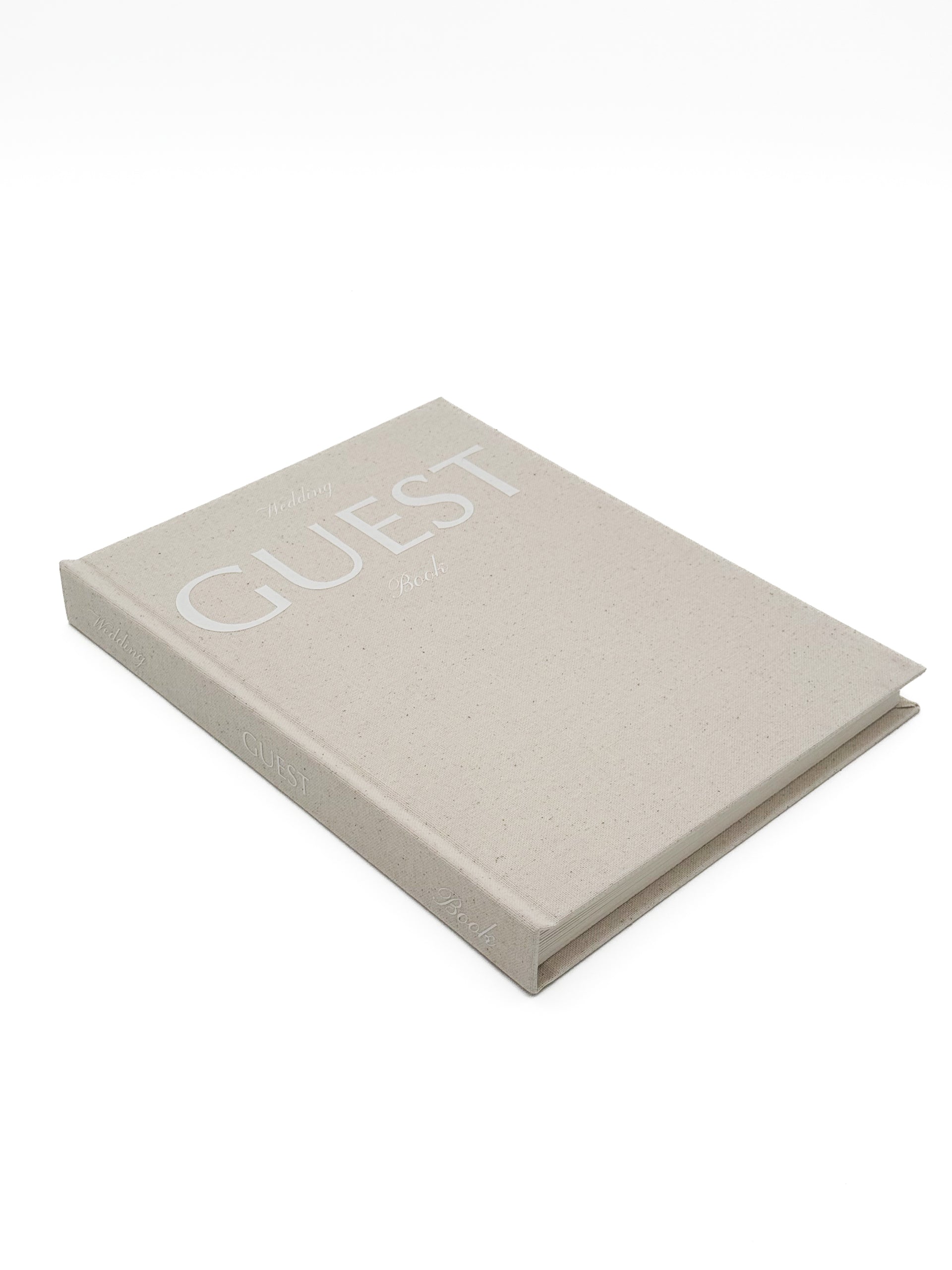 Linen Wedding Guest Book with white text
