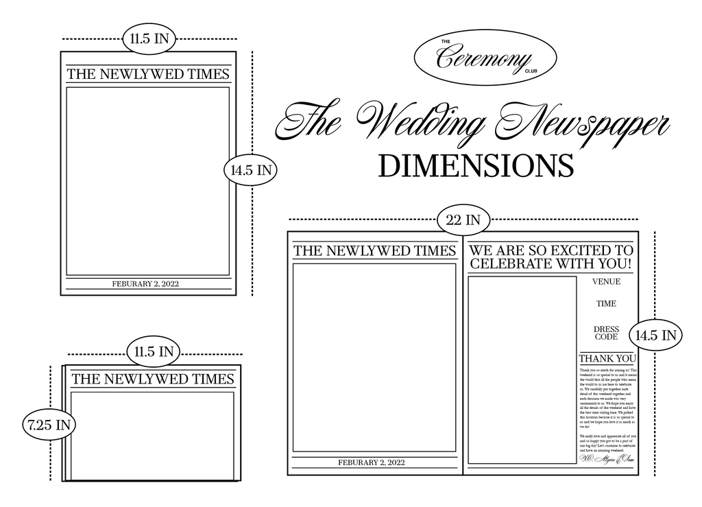 custom wedding newspaper design and dimensions printed on real newspaper