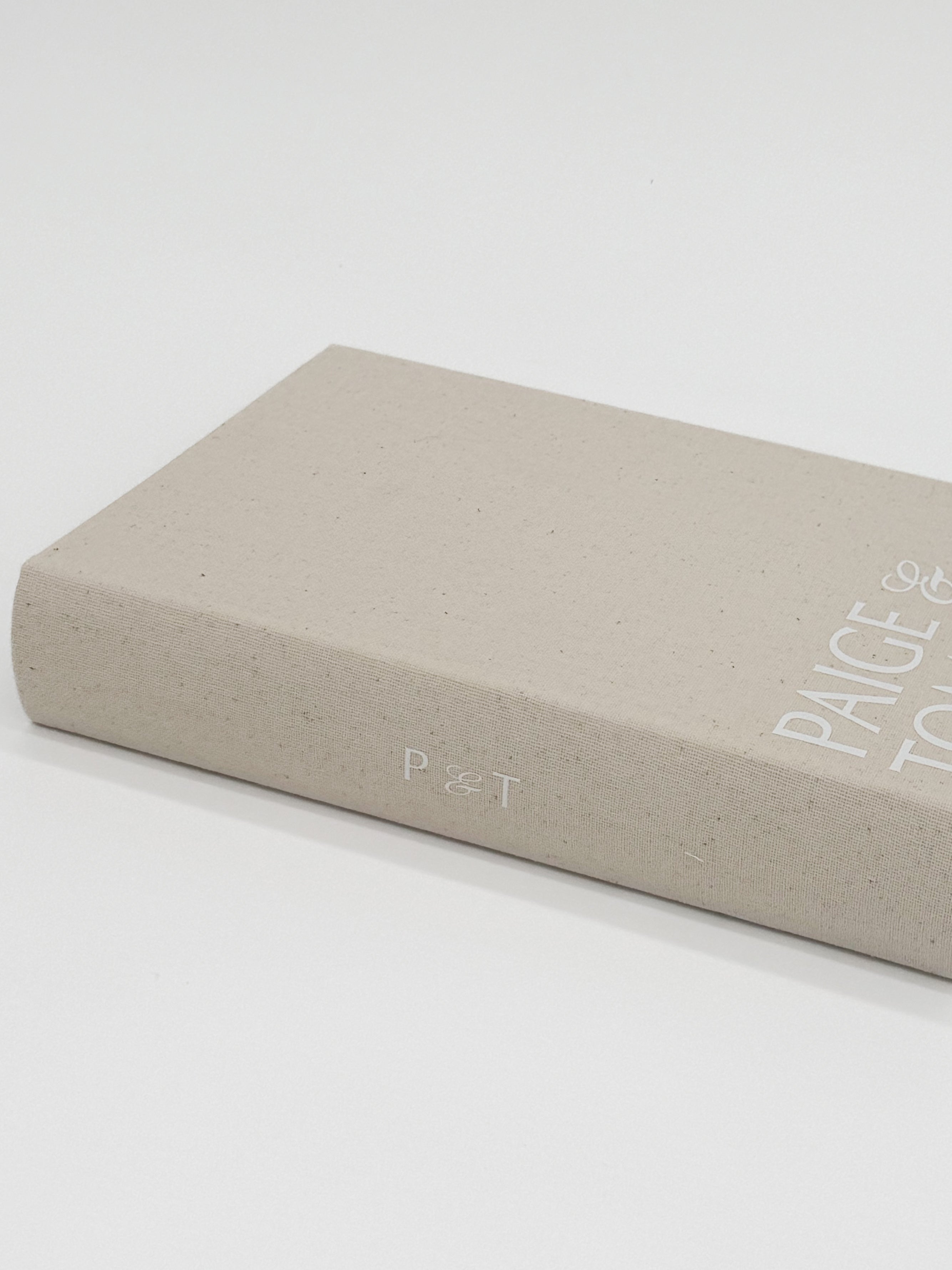 Modern linen wedding photo album with personalized front cover, bridal shower gift idea