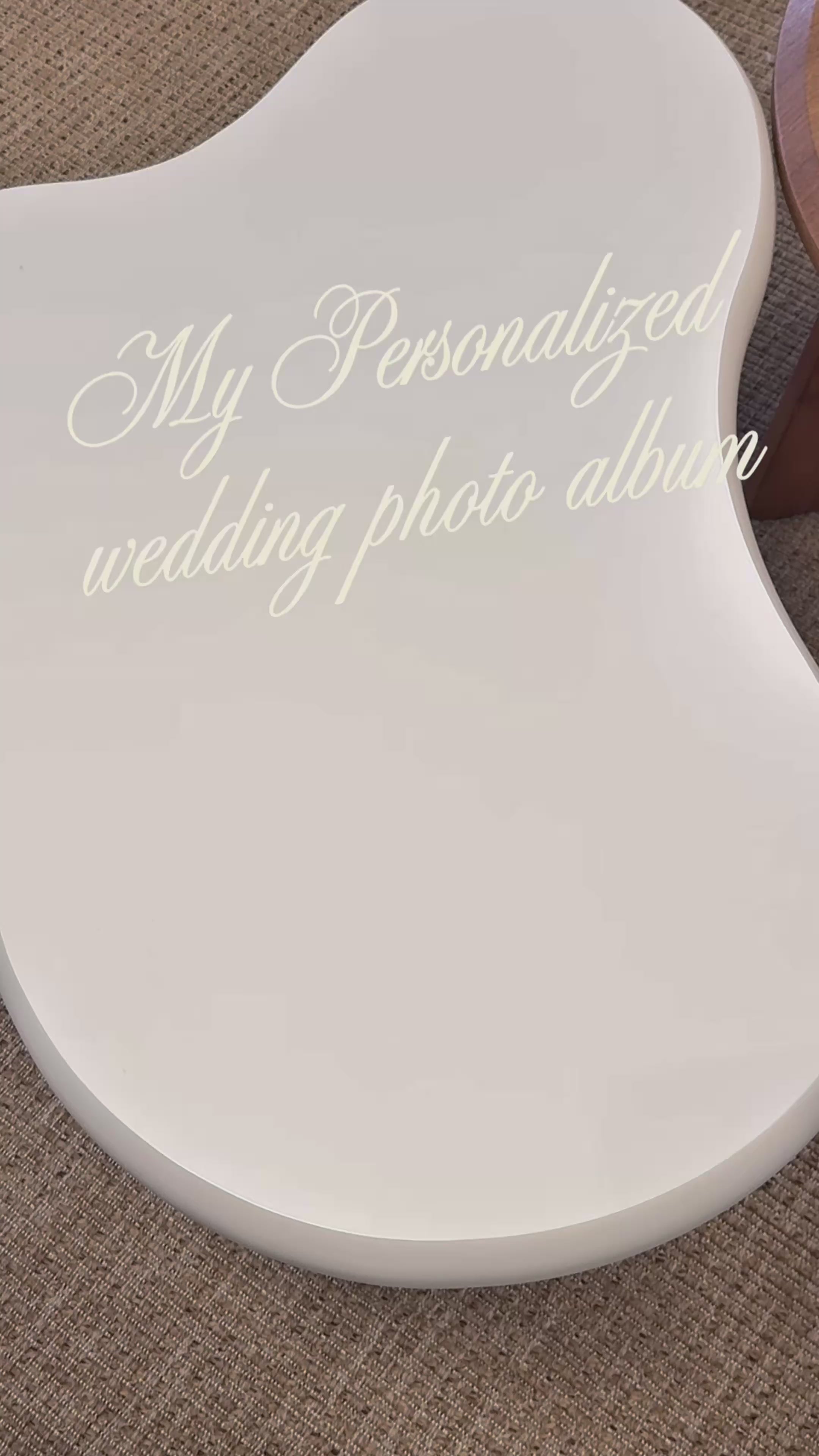 Custom wedding keepsake album with names on front cover, perfect for bride-to-be gift